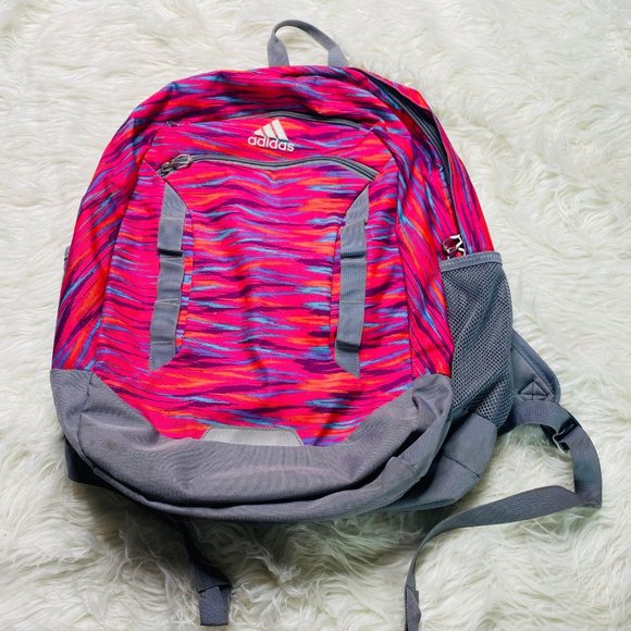 Adidas Load Spring Stipes Backpack School Bag Gray Pink Orange Blue - Picture 1 of 13